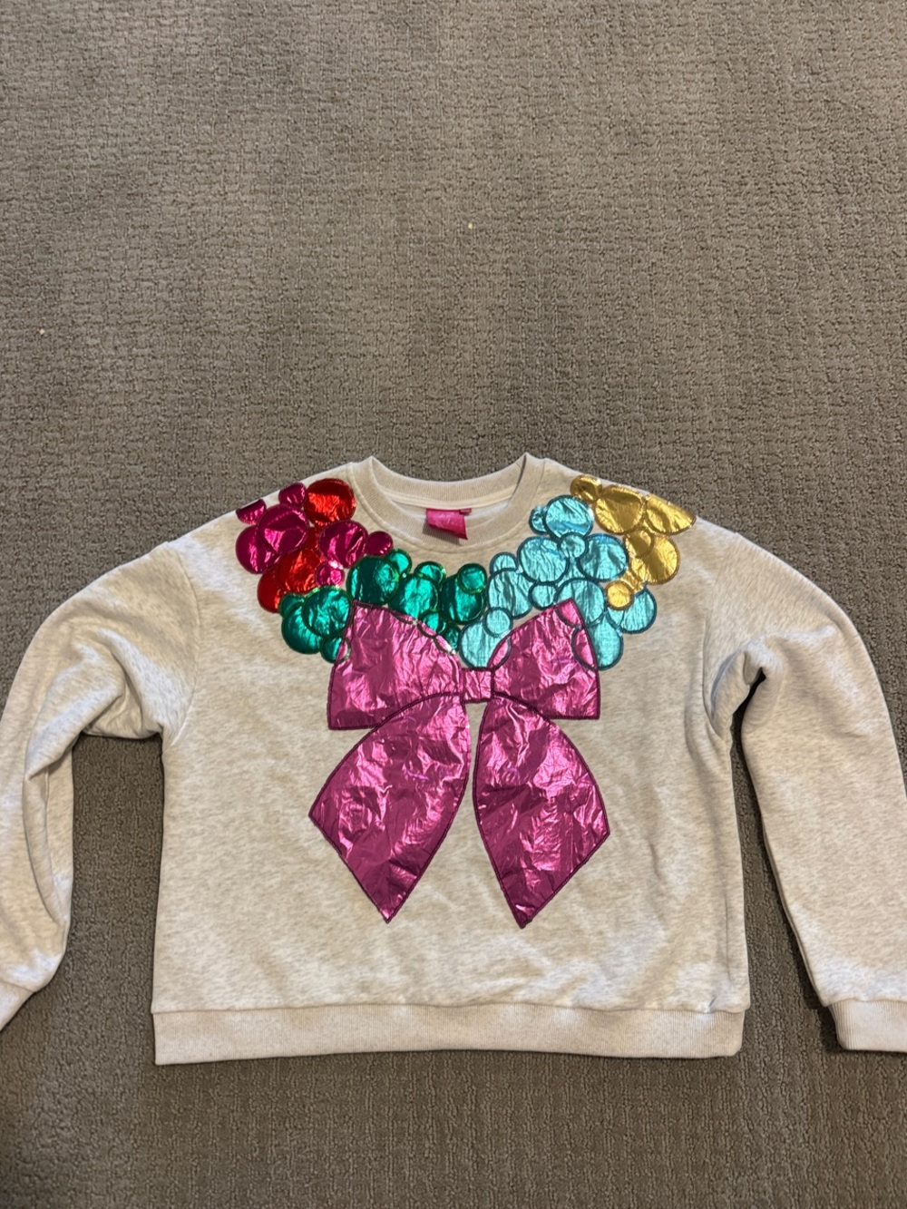 QUEEN OF SPARKLES Metallic Bow Sweatshirt in Pink, Teal, Gold, Red